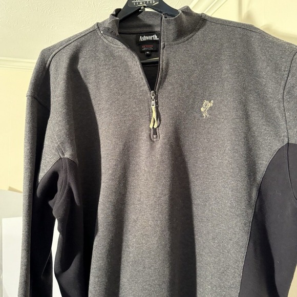 Ashworth Ez-Tech Mens Pullover Gray Black Quarter Zip-RARE Back & Front Logo-XL - Picture 3 of 14